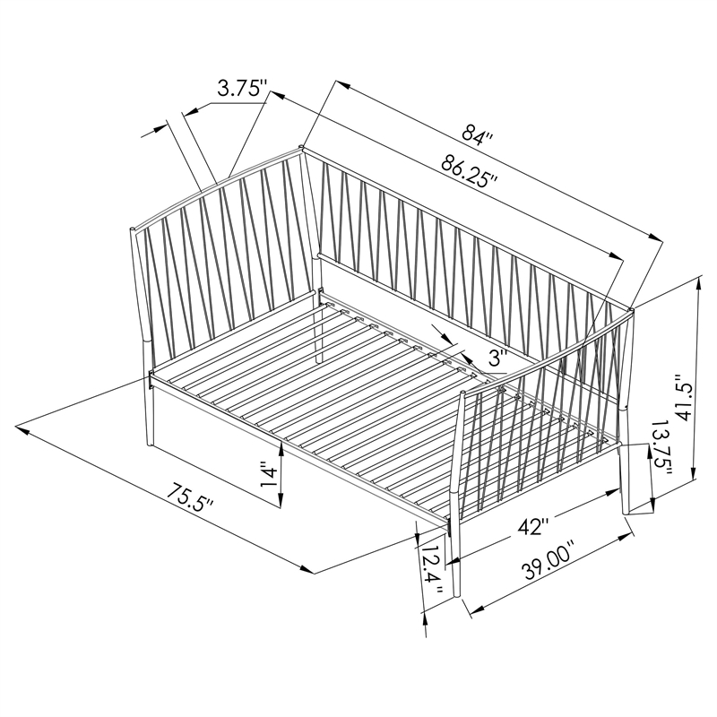 Pemberly Row Transitional Metal Twin Daybed Frame in Matte Black