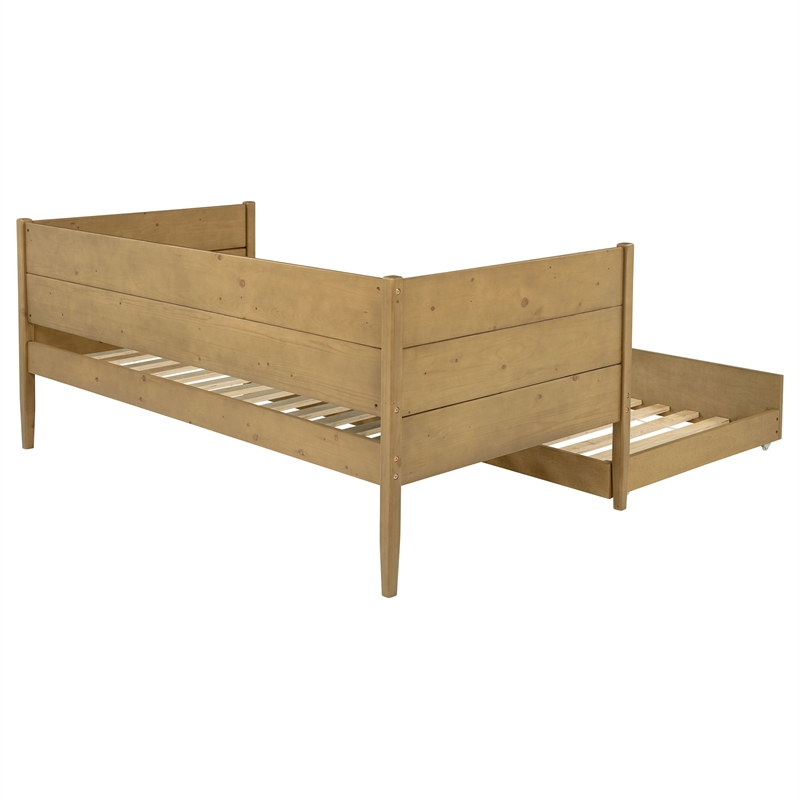 Pemberly Row Transitional Wood Twin Panel Daybed with Trundle in Natural