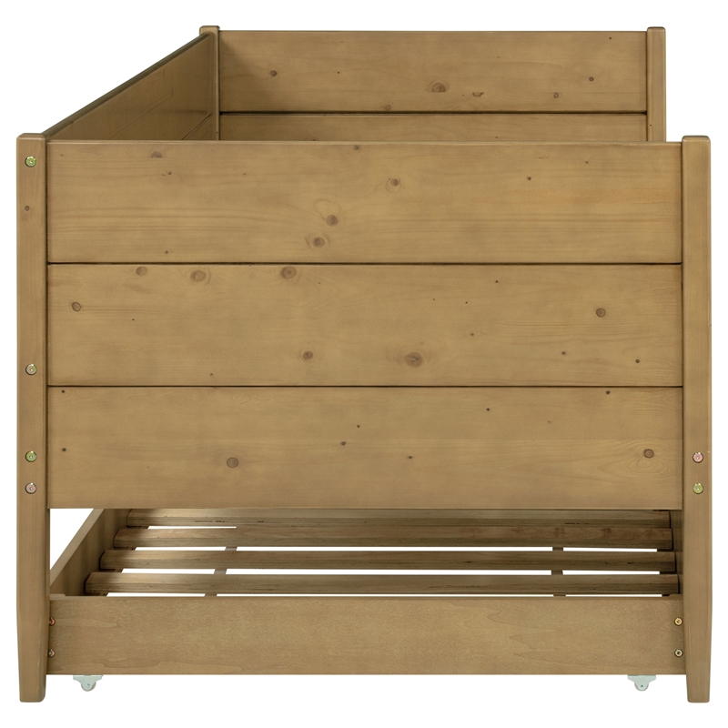Pemberly Row Transitional Wood Twin Panel Daybed with Trundle in Natural