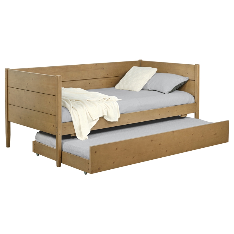 Pemberly Row Transitional Wood Twin Panel Daybed with Trundle in Natural