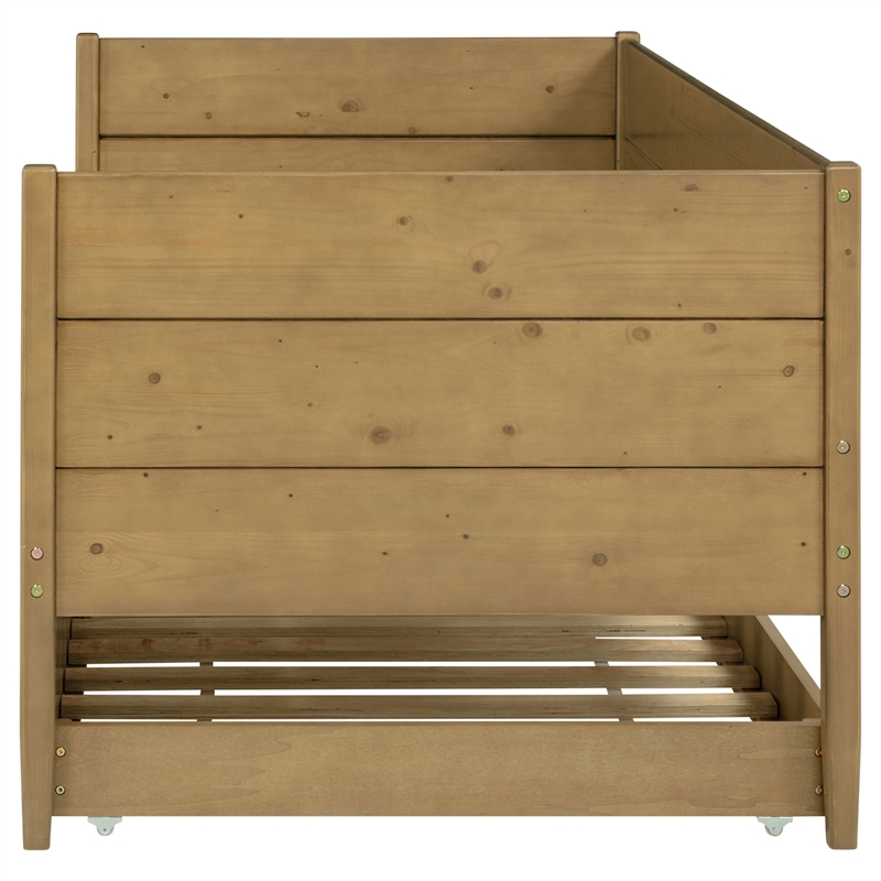 Pemberly Row Transitional Wood Twin Panel Daybed with Trundle in Natural
