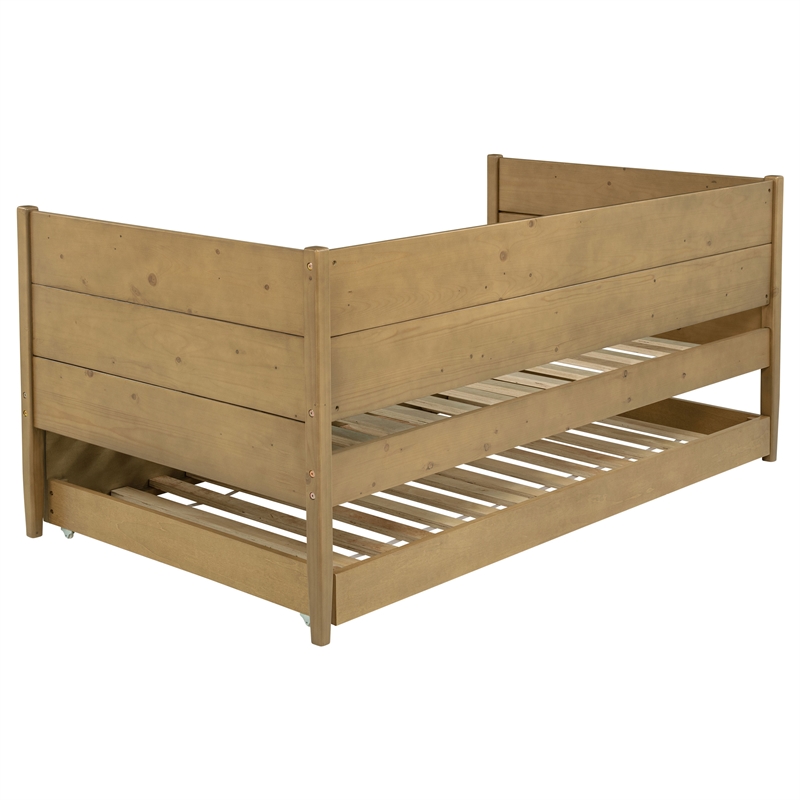 Pemberly Row Transitional Wood Twin Panel Daybed with Trundle in Natural
