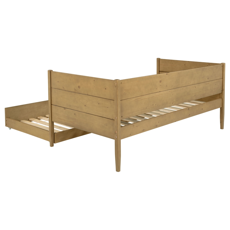Pemberly Row Transitional Wood Twin Panel Daybed with Trundle in Natural
