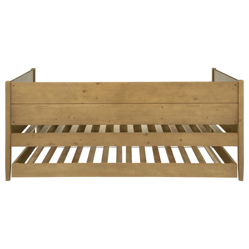 Pemberly Row Transitional Wood Twin Panel Daybed with Trundle in Natural