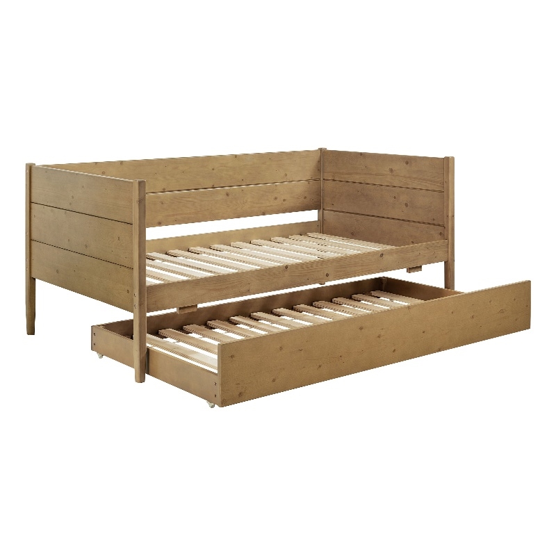 Pemberly Row Transitional Wood Twin Panel Daybed with Trundle in Natural
