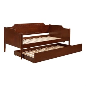 Pemberly Row Modern Classic Wood Twin Panel Daybed with Trundle in Cherry