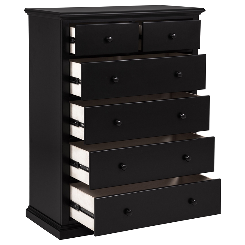Pemberly Row 6-Drawer Bedroom Chest of Drawers with Round Knobs in Black