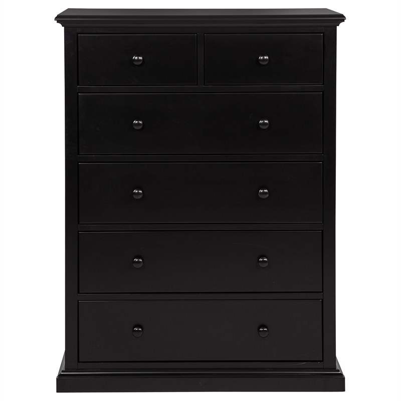Pemberly Row 6-Drawer Bedroom Chest of Drawers with Round Knobs in Black