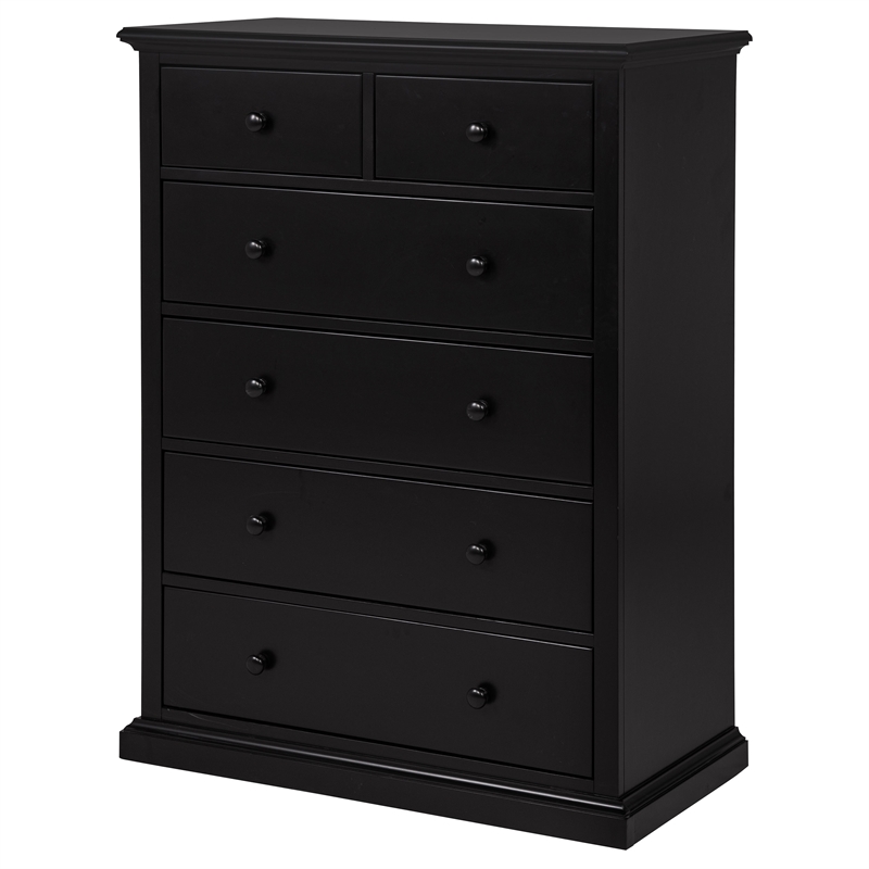 Pemberly Row 6-Drawer Bedroom Chest of Drawers with Round Knobs in Black