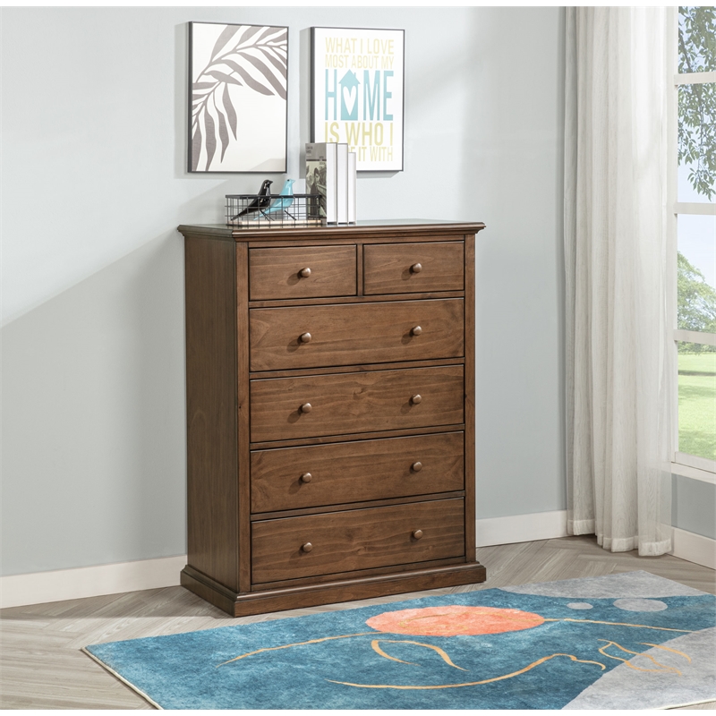 Pemberly Row 6-Drawer Bedroom Chest of Drawers in Medium Brown