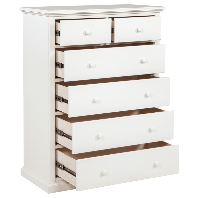 Pemberly Row 6-Drawer Bedroom Chest of Drawers with Round Knobs in White