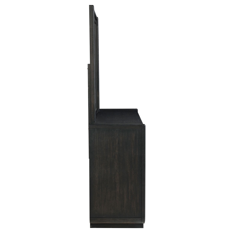 Pemberly Row 8-Drawer Wood Bedroom Dresser with Mirror in Burnished Black