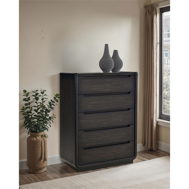 Pemberly Row 5-Drawer Contemporary Wood Bedroom Chest in Burnished Black