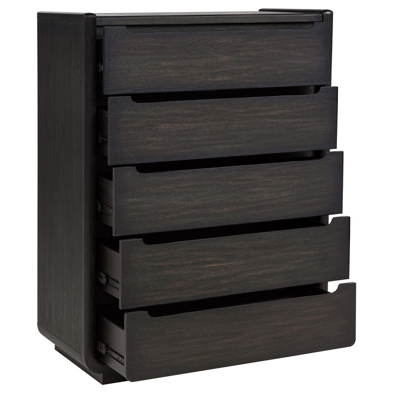 Pemberly Row 5-Drawer Contemporary Wood Bedroom Chest in Burnished Black