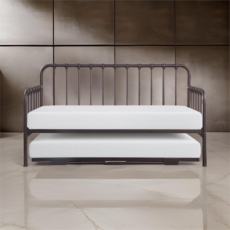 Pemberly Row Mission Style Daybed with Lift-Up Trundle in Dark Bronze Metal