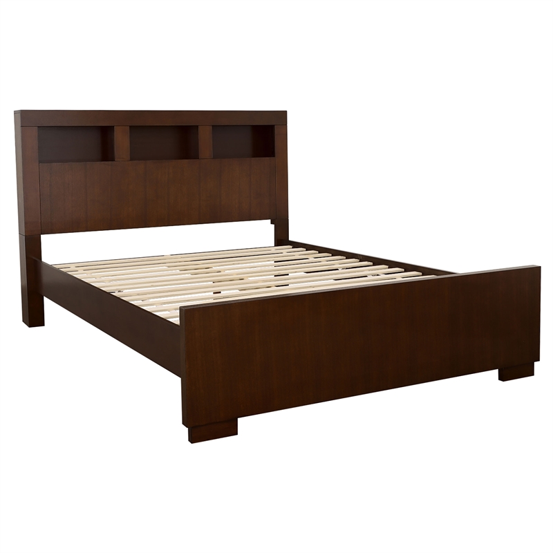 Pemberly Row 4-Piece Queen Bedroom Set with Bookcase Bed in Dark Brown
