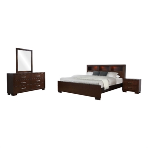 Pemberly Row 4-Piece Queen Bedroom Set with Bookcase Bed in Dark Brown