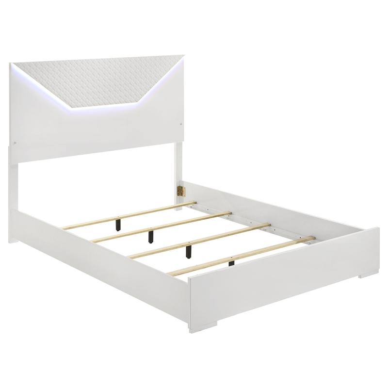 Pemberly Row 4-Piece Queen LED Bedroom Set in White High Gloss