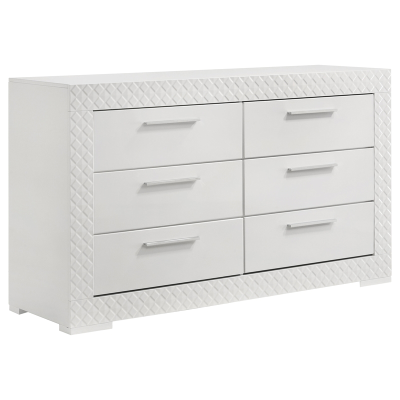 Pemberly Row 4-Piece Queen LED Bedroom Set in White High Gloss