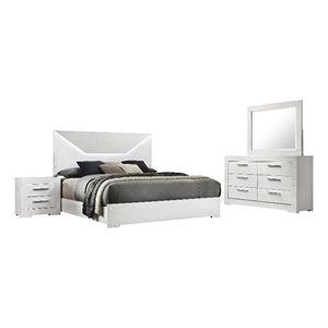 Pemberly Row 4-Piece Queen LED Bedroom Set in White High Gloss