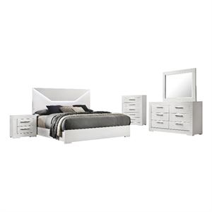 Pemberly Row 5-Piece Queen LED Bedroom Set in White High Gloss
