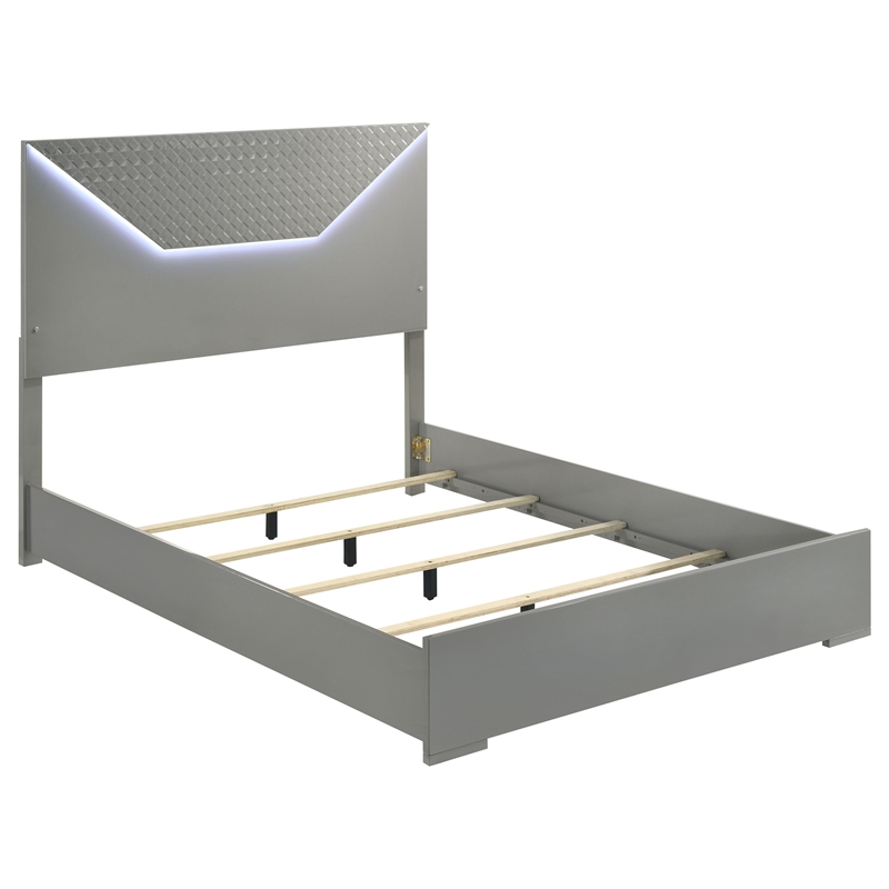 Pemberly Row 4-Piece Queen LED Bedroom Set in Gray High Gloss