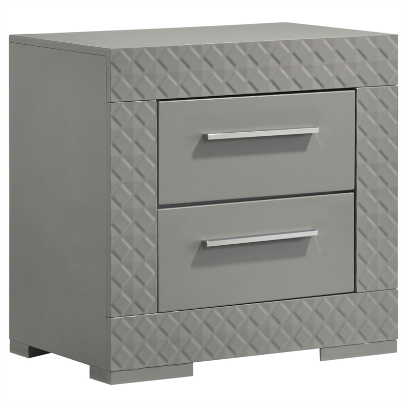 Pemberly Row 4-Piece Queen LED Bedroom Set in Gray High Gloss