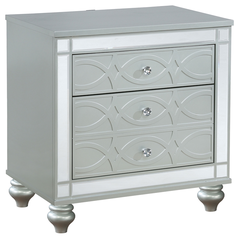Pemberly Row 4-Piece Queen LED Bedroom Set in Silver Gray Faux Leather