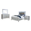 Pemberly Row 4-Piece Queen LED Bedroom Set in Silver Gray Faux Leather