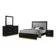 Pemberly Row 4-Piece Queen Bedroom Set with Gold Accents in Black and Gray
