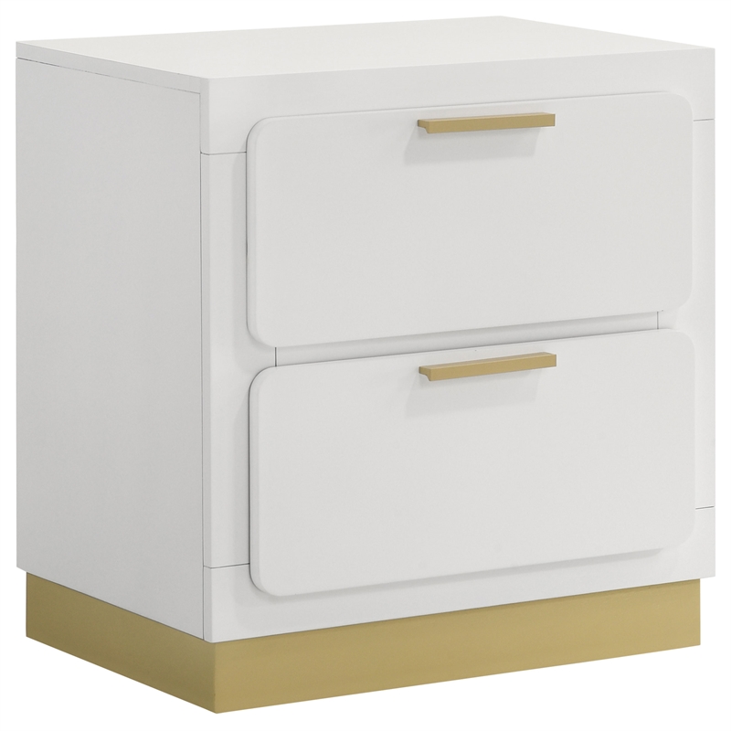 Pemberly Row 4-Piece Queen Bedroom Set with Gold Accents in White and Gray