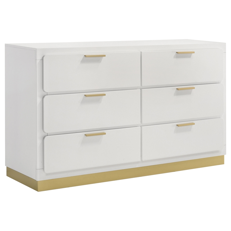 Pemberly Row 4-Piece Queen Bedroom Set with Gold Accents in White and Gray