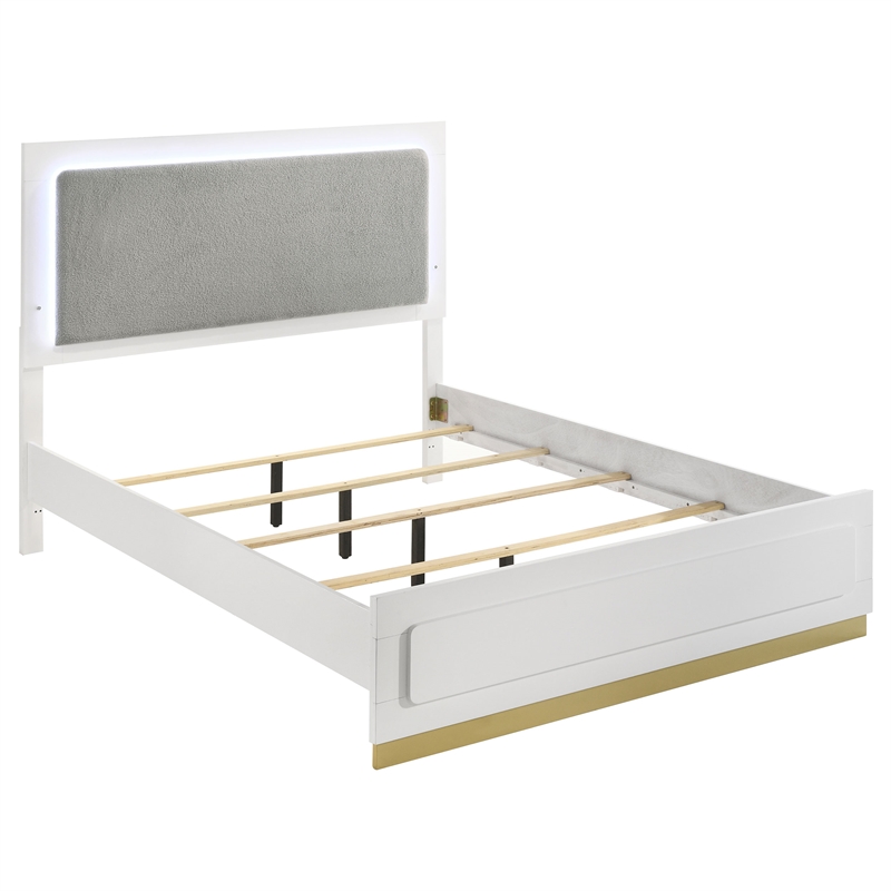 Pemberly Row 4-Piece Queen Bedroom Set with Gold Accents in White and Gray
