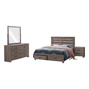 Pemberly Row 4-Piece Queen Storage Bedroom Set in Oak Brown and Dark Bronze