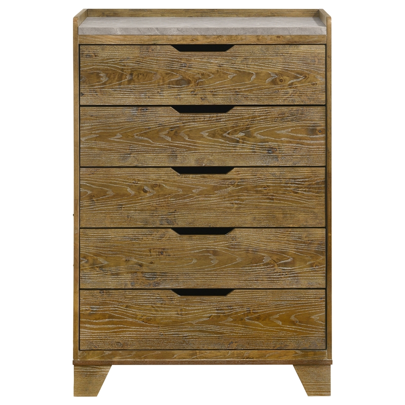 Pemberly Row 5-Drawer Rustic Wood Bedroom Chest in Medium Oak Brown