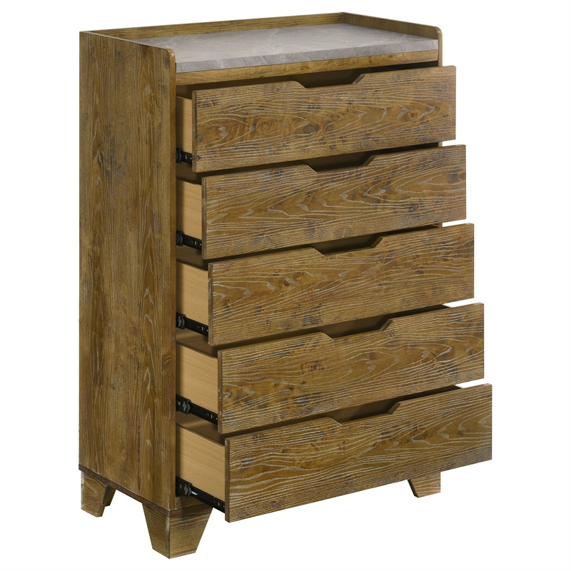 Pemberly Row 5-Drawer Rustic Wood Bedroom Chest in Medium Oak Brown