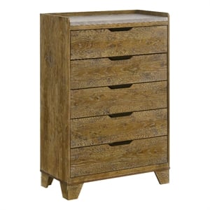 Pemberly Row 5-Drawer Rustic Wood Bedroom Chest in Medium Oak Brown