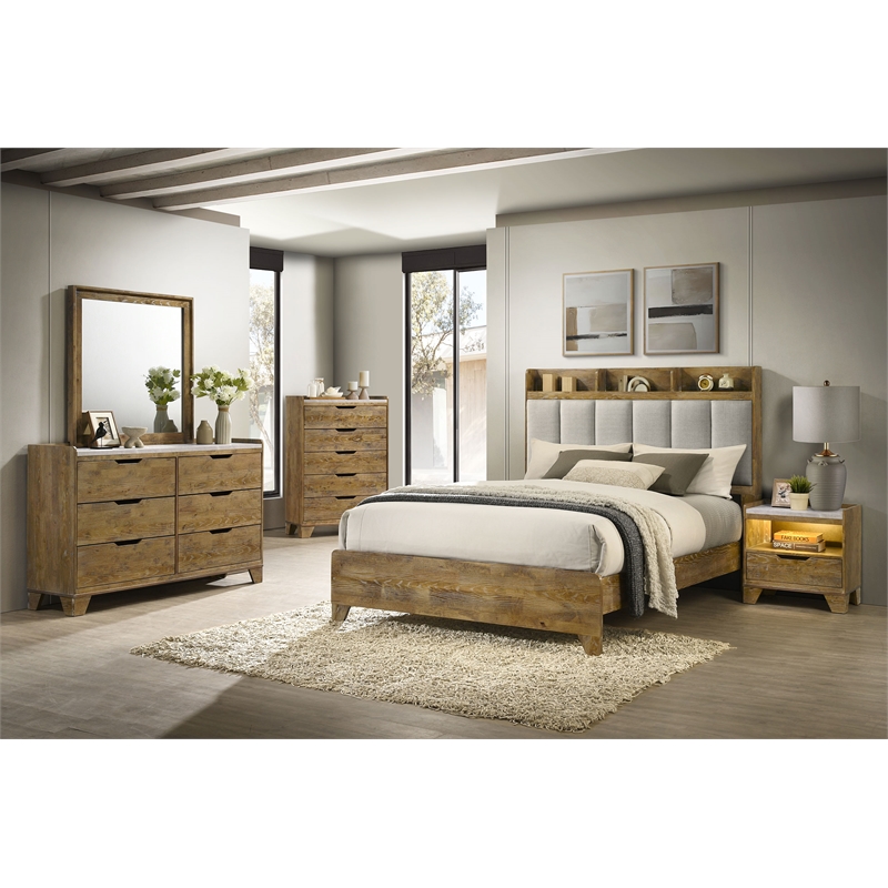 Pemberly Row 5-Piece Eastern King Bedroom Set in Medium Oak Brown
