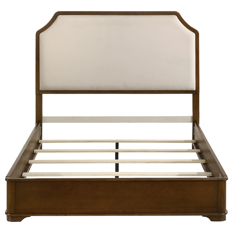 Pemberly Row Traditional Queen Panel Bed in Cream and Brown Cherry