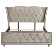 Pemberly Row Eastern King LED Velvet Wingback Bed in Ivory and Camel