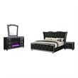 Pemberly Row 4-Piece Velvet California King Fireplace Bedroom Set in Black