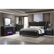 Pemberly Row 5-Piece Velvet California King Fireplace Bedroom Set in Black