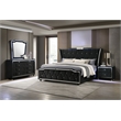 Pemberly Row 4-Piece Velvet Queen LED Wingback Bedroom Set in Black