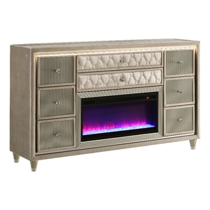 Pemberly Row 8-Drawer LED Flame Box Dresser in Ivory and Camel