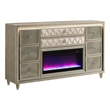 Pemberly Row 8-Drawer LED Flame Box Dresser in Ivory and Camel