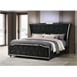 Pemberly Row California King LED Velvet Wingback Bed in Black