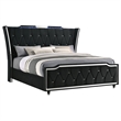 Pemberly Row California King LED Velvet Wingback Bed in Black