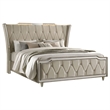 Pemberly Row California King LED Velvet Wingback Bed in Ivory and Camel