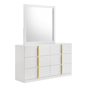 Pemberly Row 6-Drawer Bedroom Dresser with Mirror in White High Gloss
