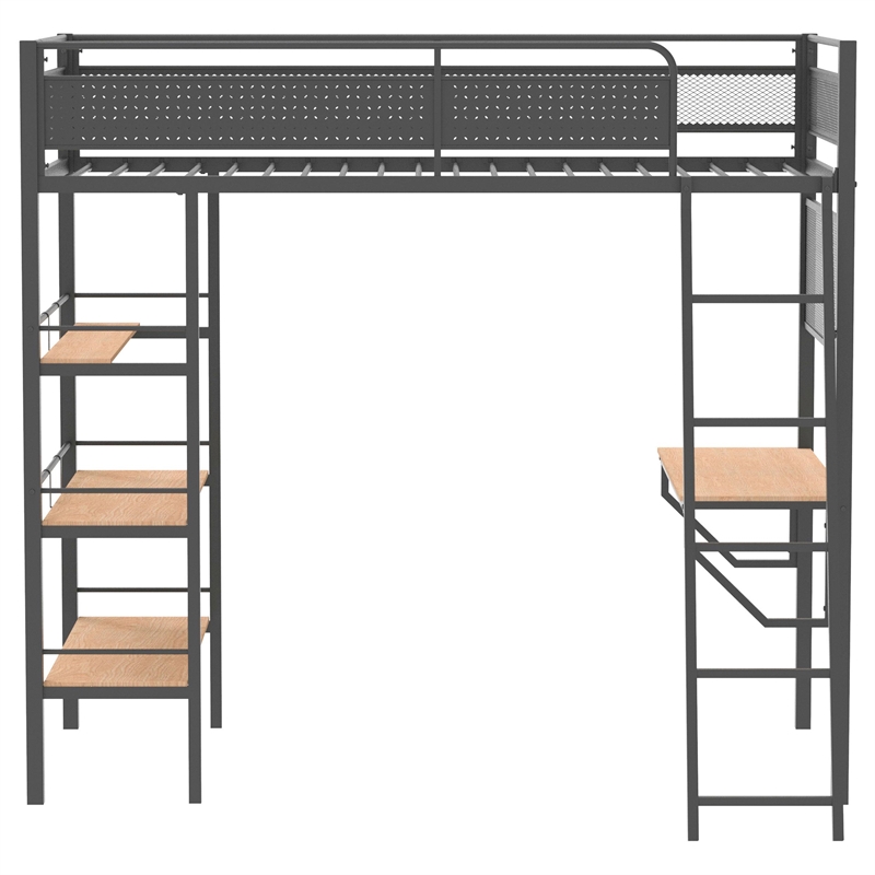 Pemberly Row 3-Shelf Transitional Steel Twin Workstation Loft Bed in Black